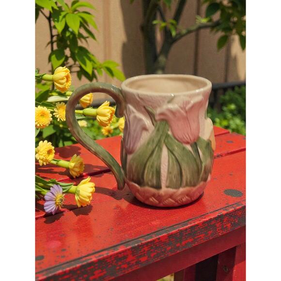 Fitz and Floyd OCI Tulip Mug Vintage 1993 Handpainted Earthenware - Picture 3 of 6